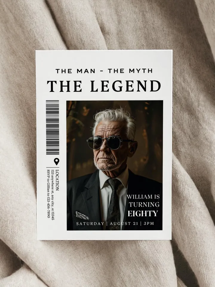 The Man The Myth The Legend 80th Birthday Invitation, EIGHTY, Editable Printable, 80th Party Text Invite, Instant Download, Canva Template