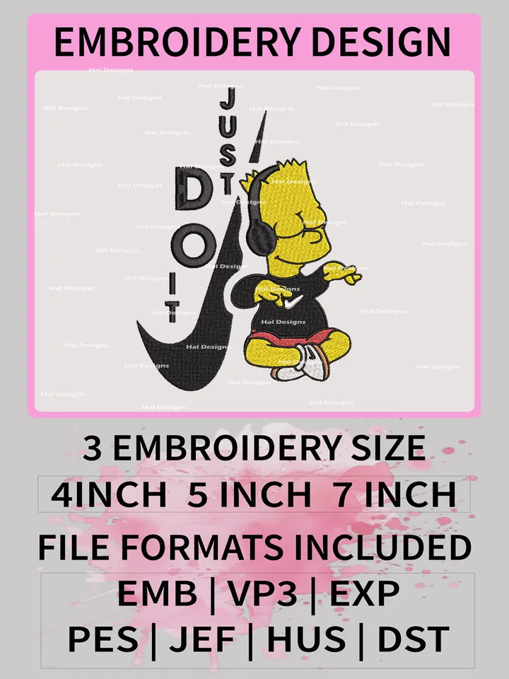 Nike Bart Simpson Embroidery Designs, Just Do It Machine Embroidery Design, Embroidery Design, Embroidery Machin