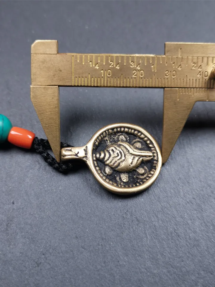 Gandhanra Handmade Tibetan Buddhist Amulet,Shankha(Divine Conch) Amulet Pendant,Made of Brass,0.98"