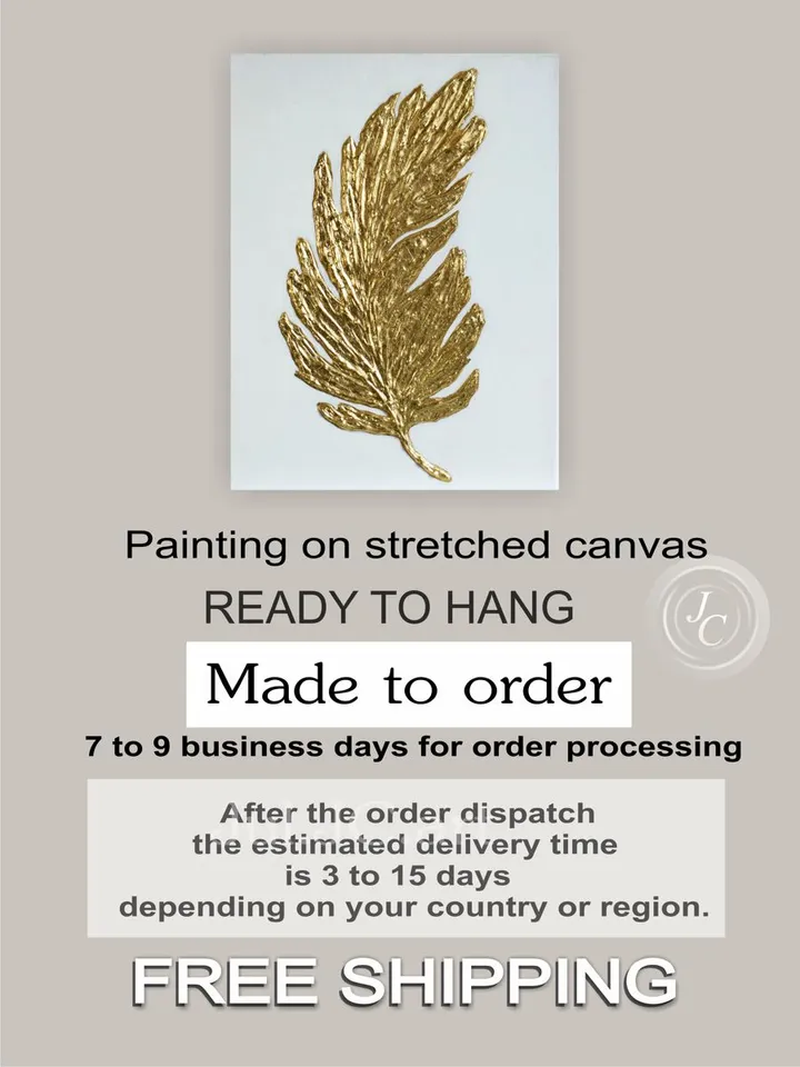 Gold Feather Abstract Painting Modern wall decor Gold and White Wall Art on canvas Textured Artwork