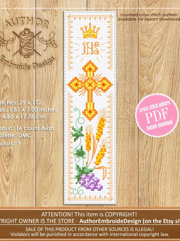 Bible bookmark cross stitch pattern PDF download Simple handmade bookmark digital PDF, Christian cross stitch chart, Bible accessories #B129