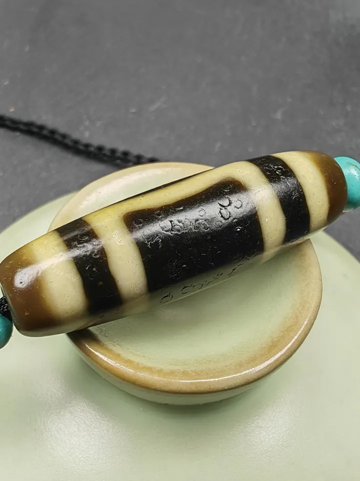 Gandhanra Antique Tibetan Sky & Earth Dzi Bead Necklace,1.5" x 0.4",40 Years Old