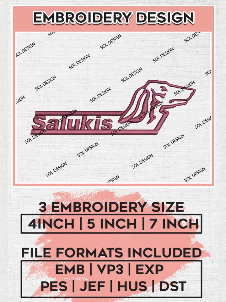 NCAA Southern Illinois Salukis Team Dog Mascot Logo embroidery designs, NCAA Southern Illinois Salukis Logo Machine embroidery files, NCAA Team Logo embroidery designs, NCAA Game Day Machine embroidery designs, Digital Download