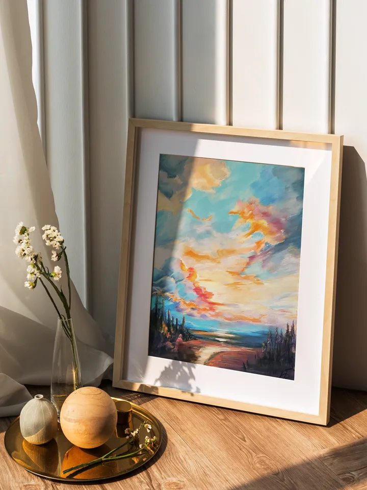 Original Red Sky Landscape Painting – 12x16 Pastel Artwork on Pastelmat by IrenFfantasyArt