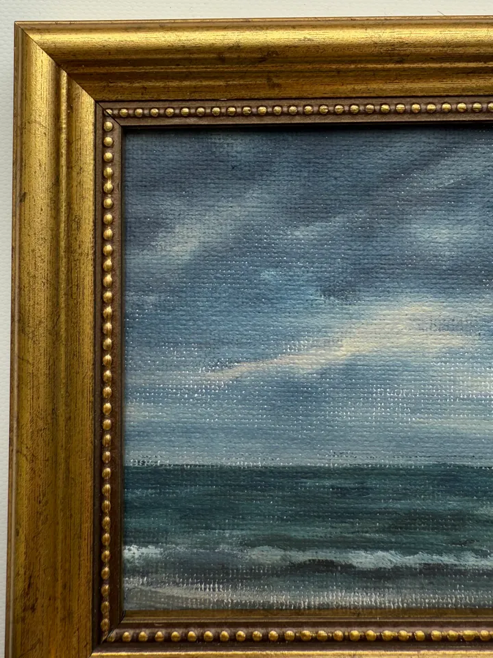 Small Landscape Painting On Canvas Framed Original Coastal Painting Antique Cloud Art Beach Gold Frame Paintings 4 x 4 Art Victorian