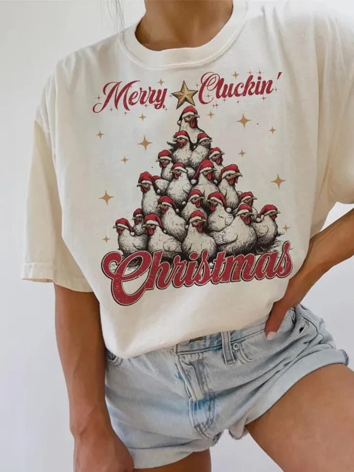 Merry Cluckin' Christmas, Christmas farmhouse Png file, Funny Trendy Merry Christmas Chickens Png Shirt, Tote bag Sublimation Design