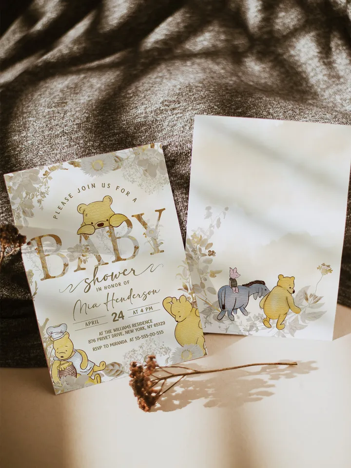 Classic Winnie Pooh Baby Shower Invitation; Neutral Baby Shower Template; Wizard Baby Shower Invite; Honey Bear Invite; Winnie Pooh pooh1