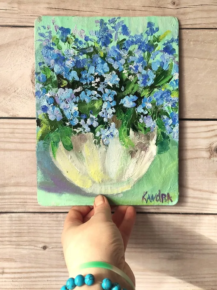 Bluebonnet Original Art Forget me nots Oil Painting Floral Artwork