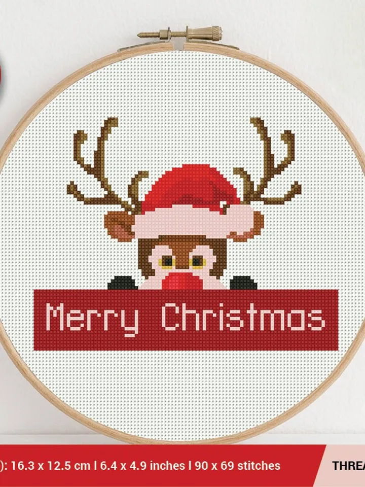Merry Christmas Deer Embroidery Cross Stitch Pattern Download | Embroidery Kits | Stitch Design | Embroidery Stitches