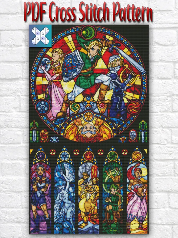 Zelda Stained Glass Cross Stitch Pattern / The Legend Of Zelda Counted Cross Stitch / Anime Game Instant Printable PDF