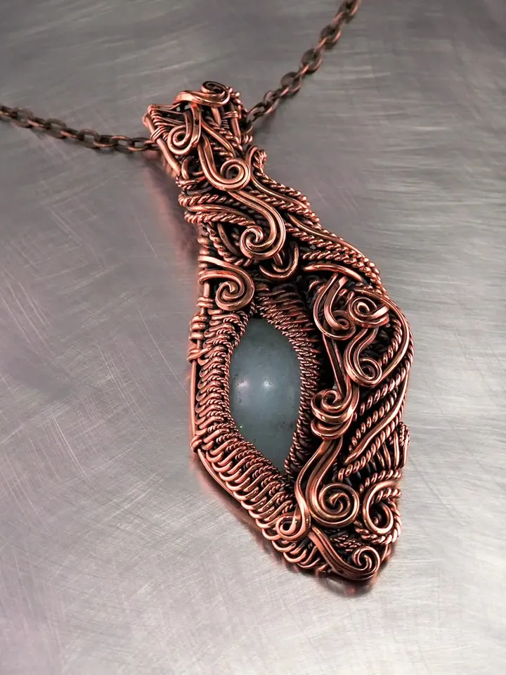 Pendant this natural aquamarine Copper wire wrapped necklace 7th Wedding gift