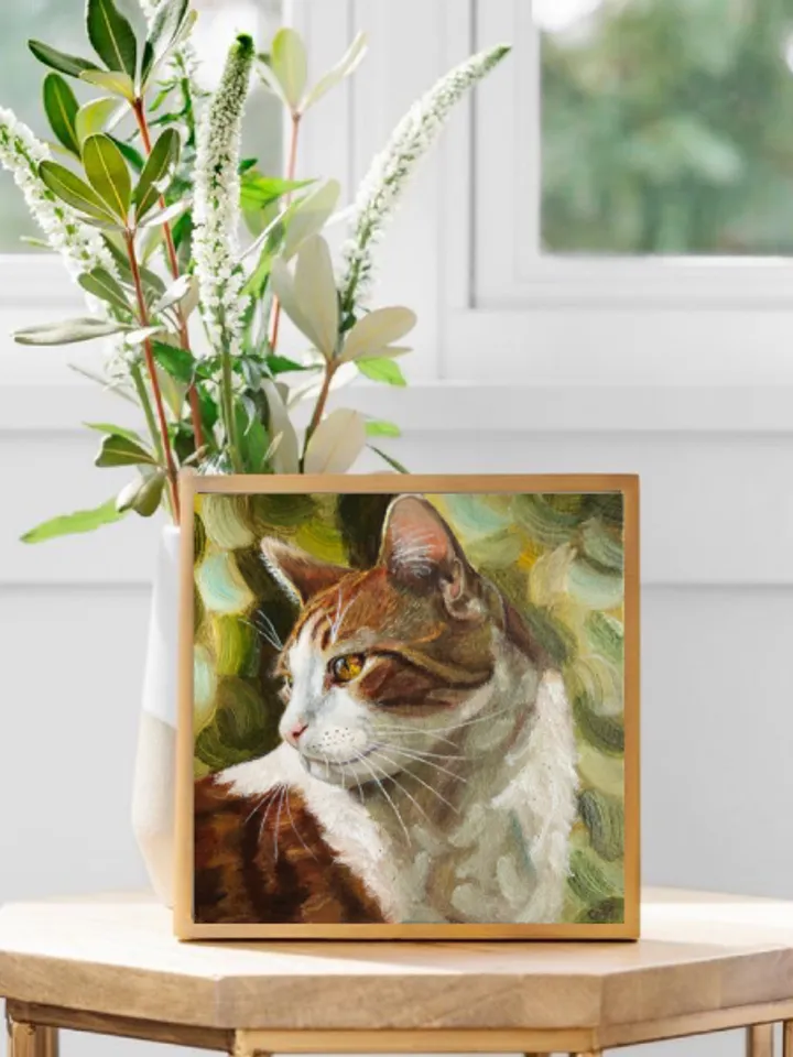 Ginger cat original oil painting on canvas animal art pet painting hand painted modern painting wall art 8x8 inches