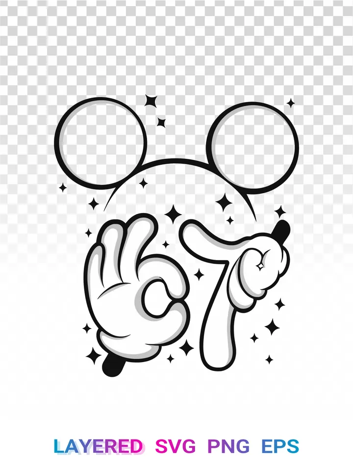 Mickey Six Seven Meme SVG, 6 7 Hands PNG, Viral Disney Clipart