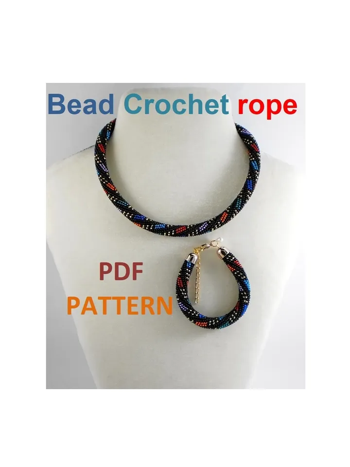 Bead Crochet Necklace Bracelet pattern,Rope bead crochet,pattern seed beads, DIY, bead jewelery, Instant Download, PDF fail
