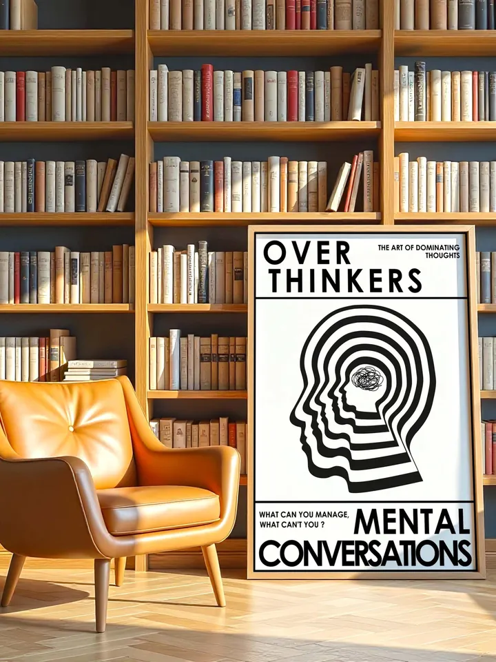 Overthinkers Wall Art Digital Print Retro Style Creativity Poster Eclectic Printable Artwork Trendy Room Decor Instant Download White Black