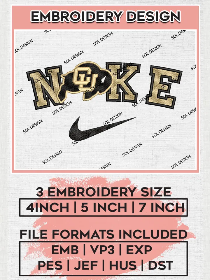 Nike Colorado Buffaloes Machine Embroidery Design, NCAA Colorado Buffaloes Embroidery Design Design files, NCAA Embroidery Designs, NCAA Machine Embroidery Designs, Digital Download