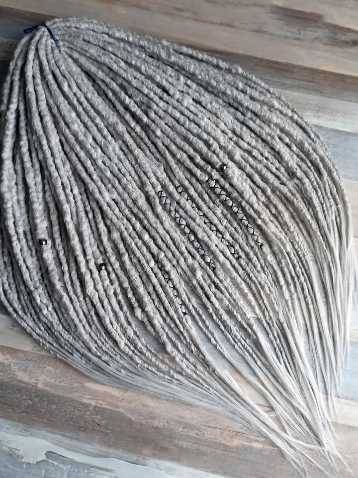 Silver Dreadlock Extensions Ash Blonde Gray Synthetic Crochet Dreads Full Set Single Double Ended DE SE Festival Party Style