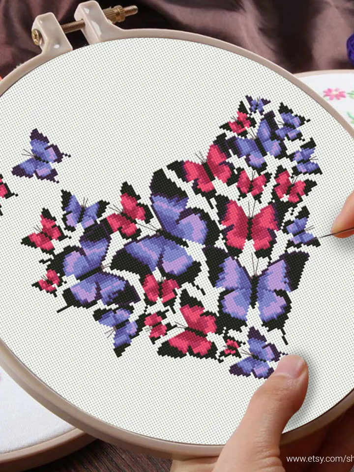 Butterfly heart Cross stitch pattern | Embroidery Pattern | Instant Download | Embroidery Designs
