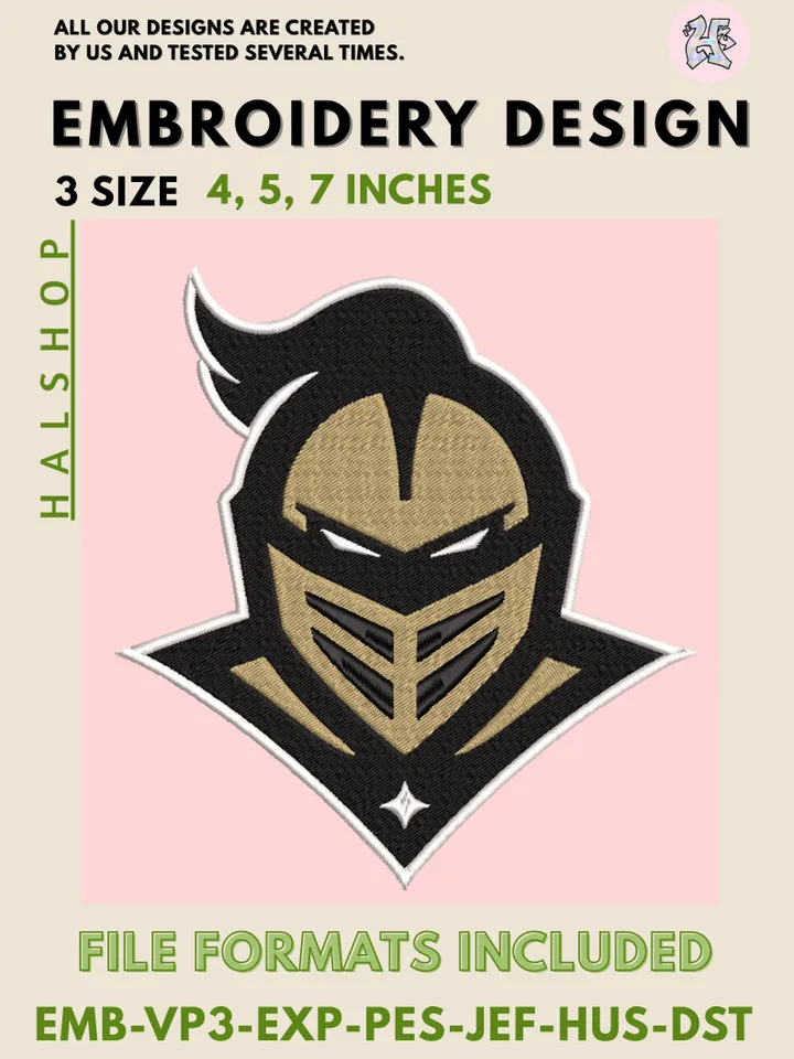 NCAA UCF Knights Embroidery File – College Football Machine Embroidery Design 🏈🖤