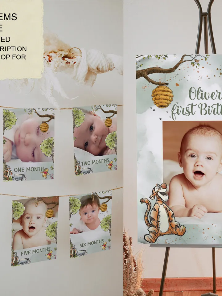 Editable TREAT BAG TOPPER Winnie the Pooh First Birthday Label; Hundred Acre Wood Party; Winnie Pooh Birthday Template Instant Download; wp2
