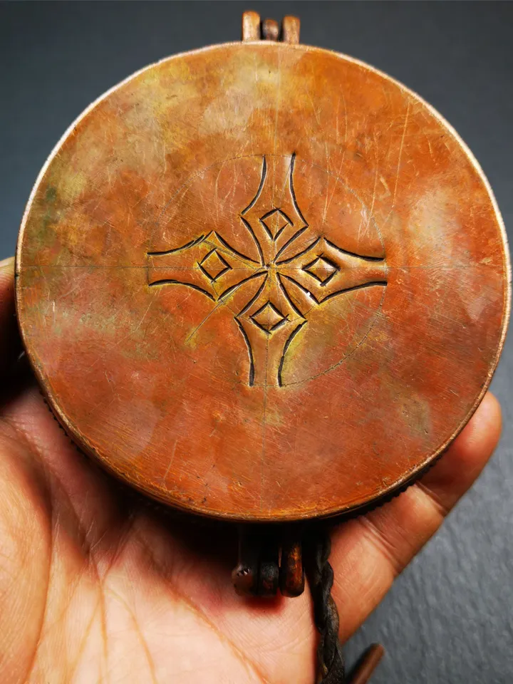 Gandhanra 8cm Copper Case,Astamangal Pattern, for Tibetan Cymbals, Tingsha Bell,Handmade in Nepal