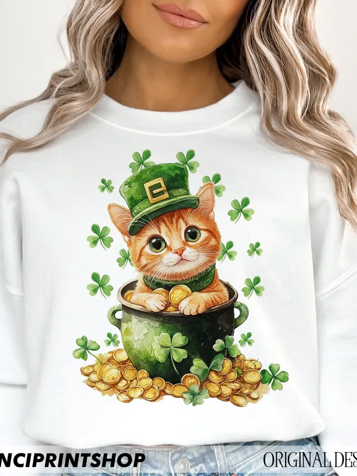 Cute St Patrick's Day Png, St Patrick's Cat png, St Patricks Day Cat Lover Png, Shamrock png, St Patrick's Day png, Cat Lover png, Irish png