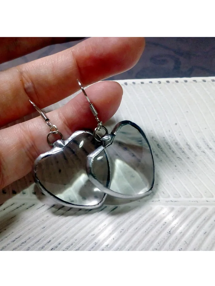 Heart earrings, valentine's day, valentines earrings, glass lens, love earrings, cool earrings, kawaii earrings