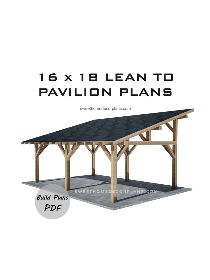 DIY 16 x 18 lean to pavilion plans pdf. Detached carport plans. Wooden covered gazebo outdoor plans. Timber frame backyard pavilion plans.