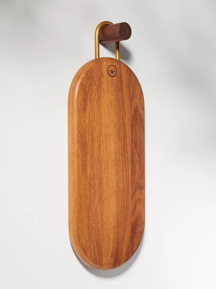 White Oak and Brass Cutting Board - Curvy round and smooth shape