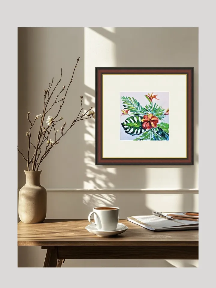 Original Oil Painting of Tropical Flower Exotic Red Flower Mini Oil Art for Home Decor