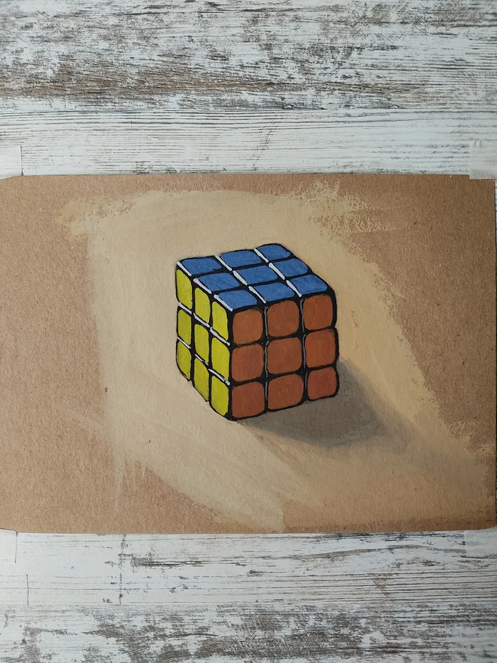Rubik's Cube. Original gouache painting.