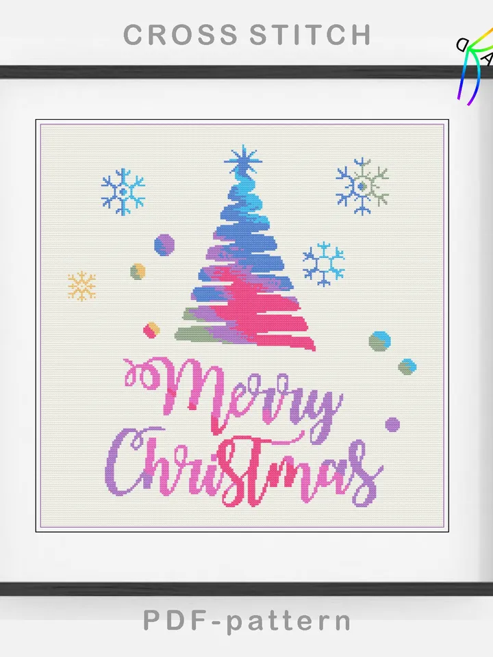 Cross stitch pattern MERRY CHRISTMAS / Hand embroidery design Digital PDF file