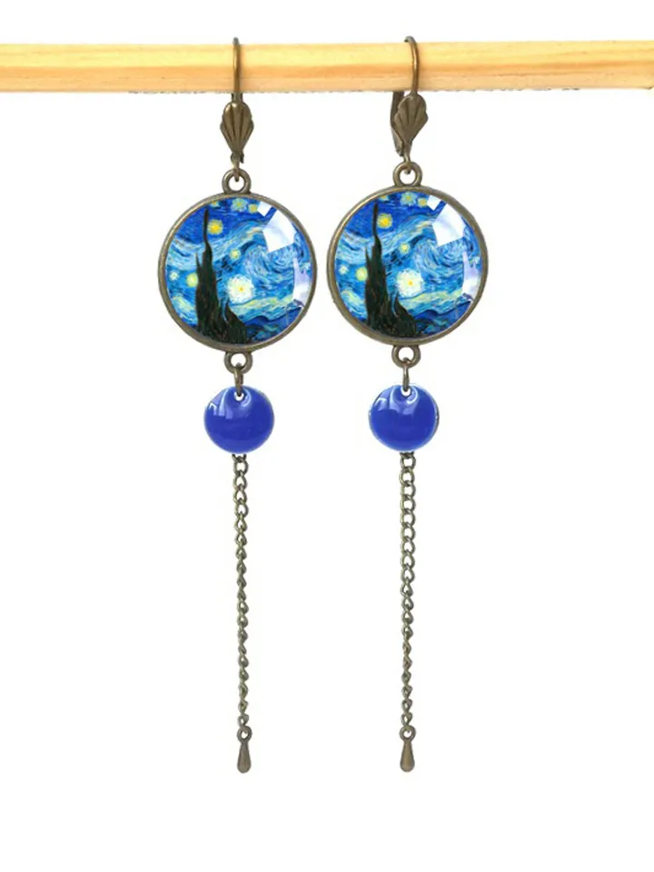 Van gogh earrings, Starry night earrings
