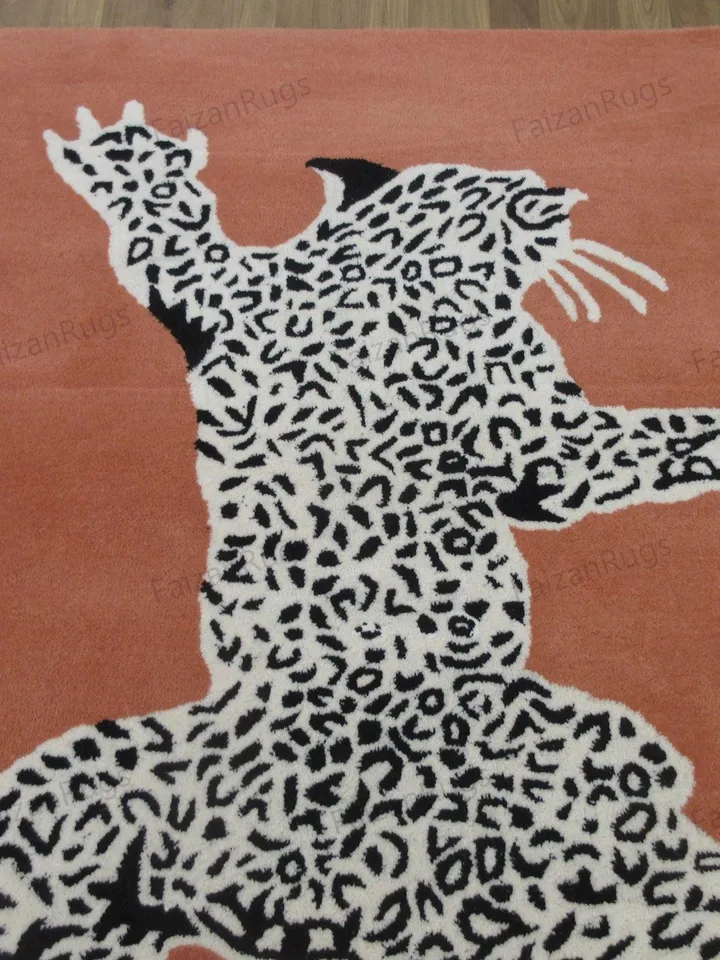 Rugs Hand Tufted Hand Woven with New Zealand Wool in All Regular Size 5x8, 6x9, 8x10, 9x12, Leopard Rugs | Animal Print Rugs | Rust Leopard.