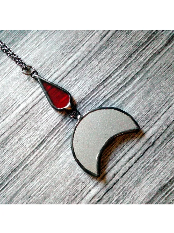 Mirror crescent necklace, blood moon necklace, black lilith, soldered crescent, Halloween moon, witchy aesthetic