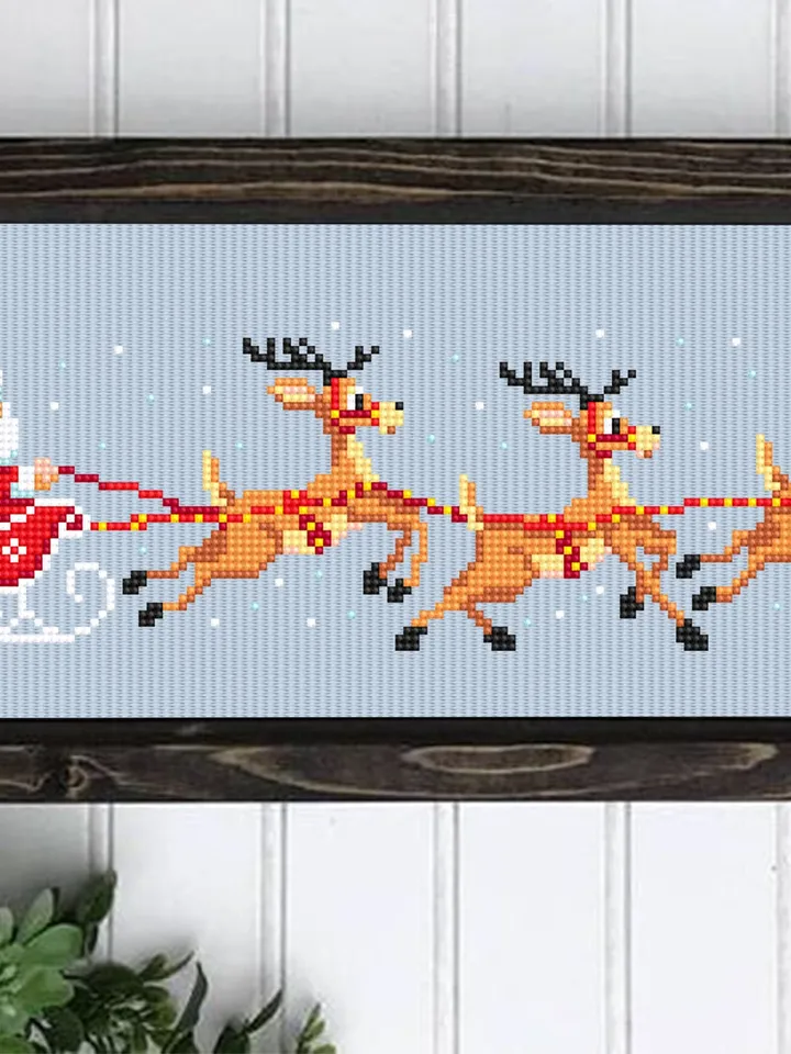 Christmas Santa sleigh and reindeer cross stitch pattern PDF download Deer cross stitch, Christmas pattern digital PDF Flying reindeer #N133