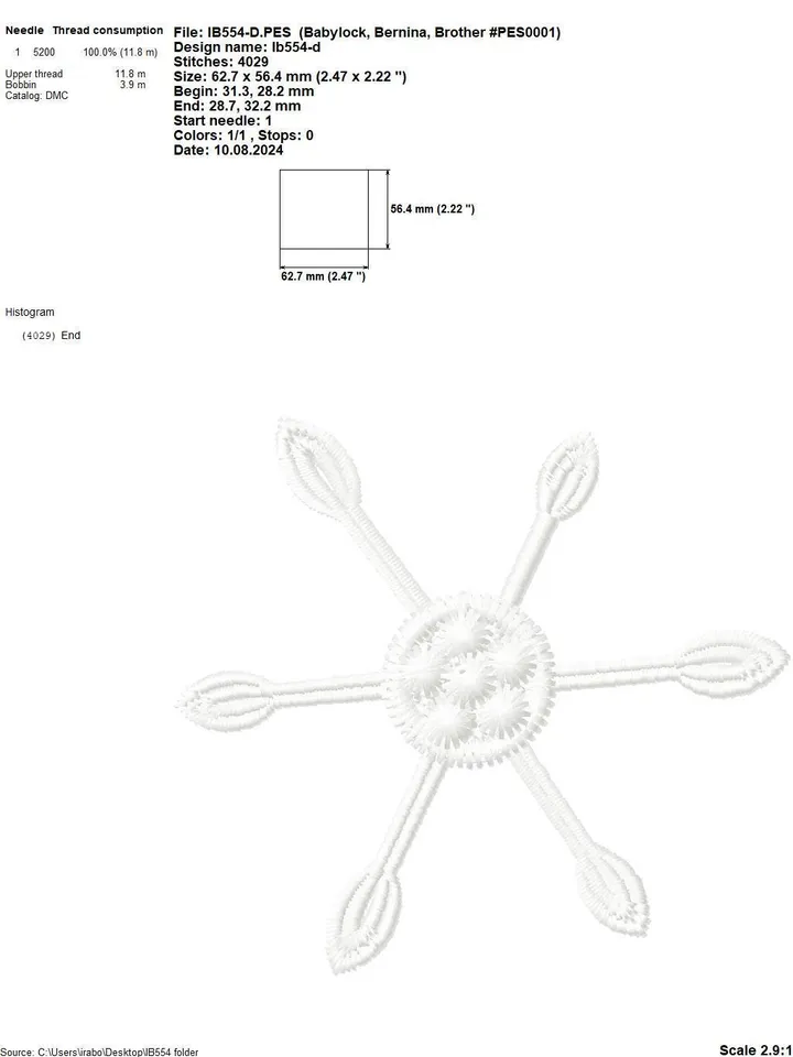 Machine embroidery design brooch FSL &quot;Snow flower&quot;