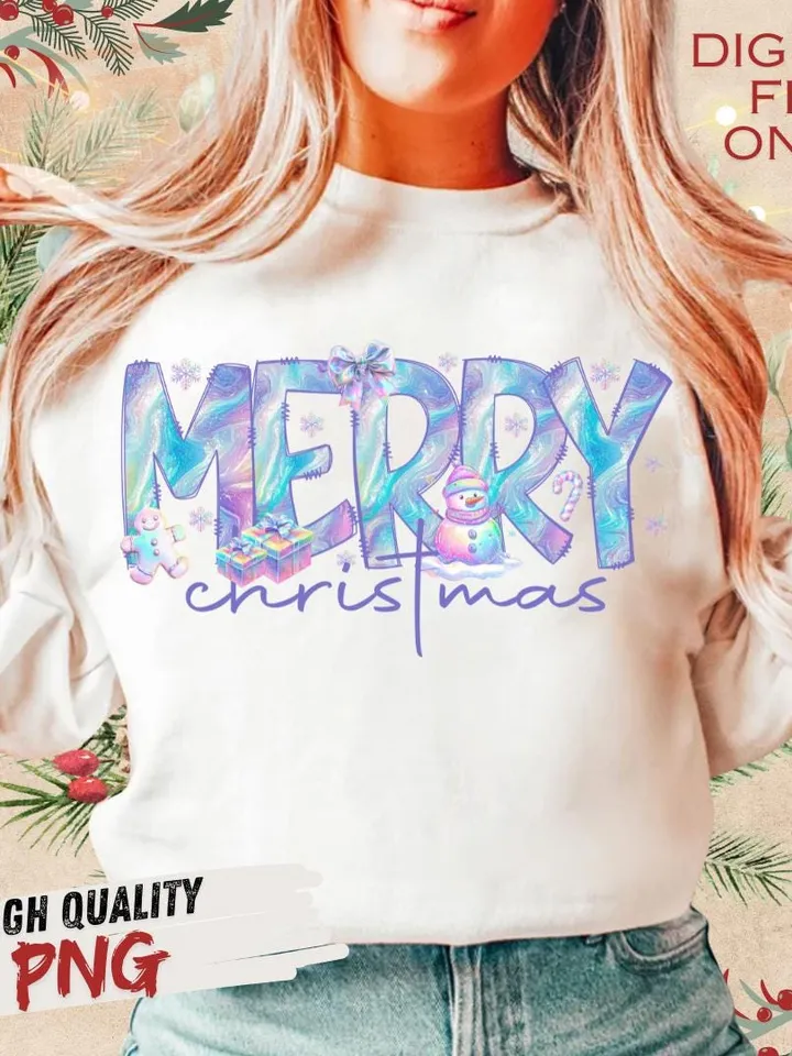 Merry Christmas Iridescent Png, Merry Doodle, Iridescent Stars Sublimation Christmas Shirt Design, Digital Download | Neon Christmas png