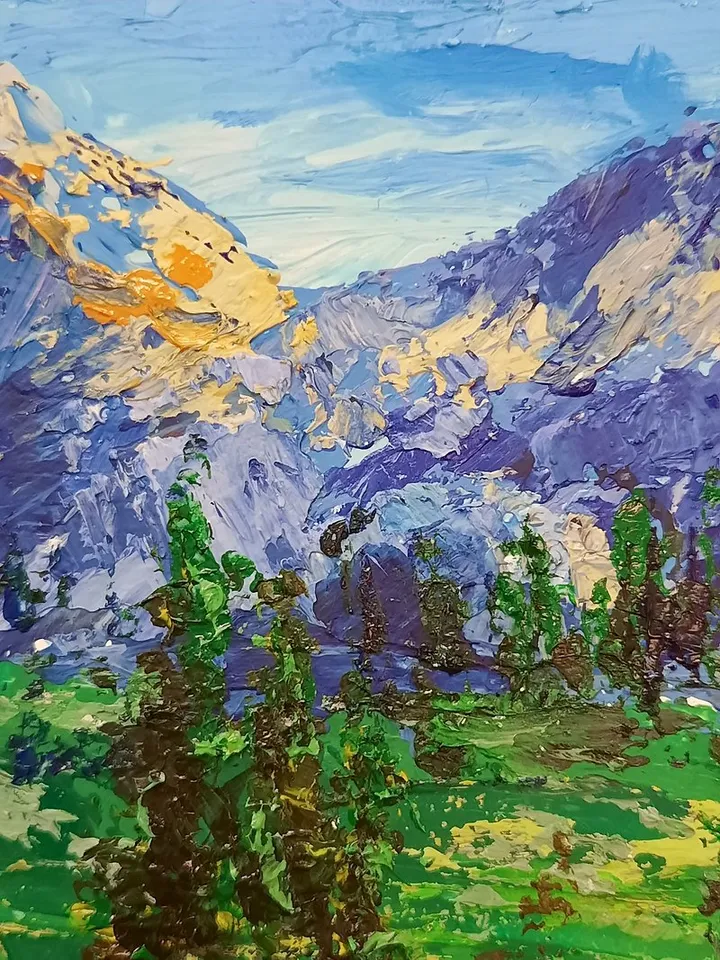 Lake painting Original acrylic painting Mountain landscape Impasto painting