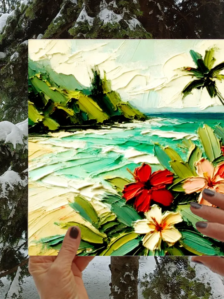 Hawaii Painting  Palm Trees Original Art Seascape Impasto Oil Painting Oahu Wall Art Christmas Gift by ArtProkopaloSv