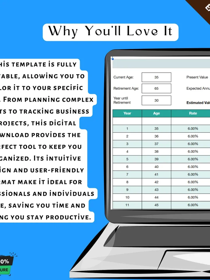 Retirement Savings Calculator Template, Editable Google Sheets, Digital Download for Financial Planning & Retirement Goals