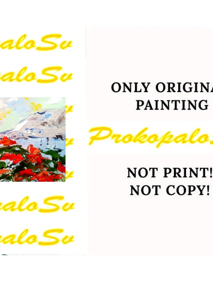 Greece Painting Santorini Oil Painting Original Art Impasto Landscape Greece Wall Art by ArtProkopaloSv