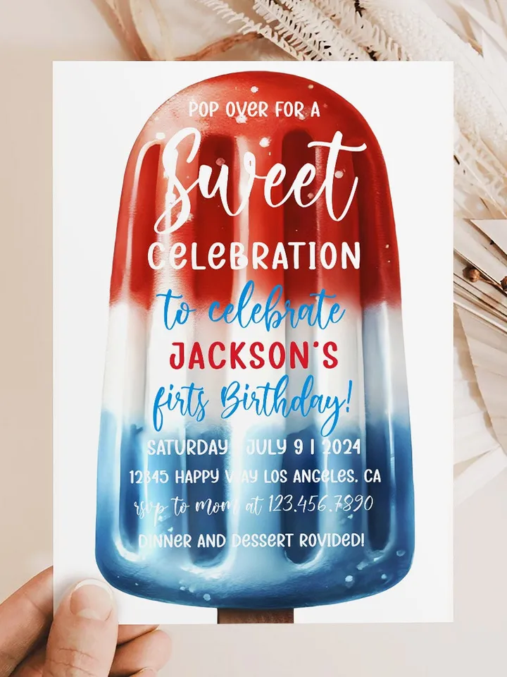 4th of July Invitation, Popsicle Birthday Invitation, Popsicles Pop on Over Invitation, Patriotic Party Invitation, Editable Template