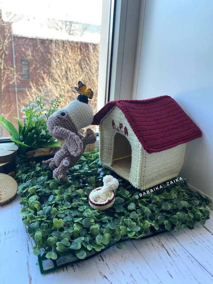 PDF Crochet Pattern Basset Hound Dog with Doghouse, Amigurumi Puppy Toy, Handmade Crochet Animal Gift, Dog Toy for Kids, English Tutorial