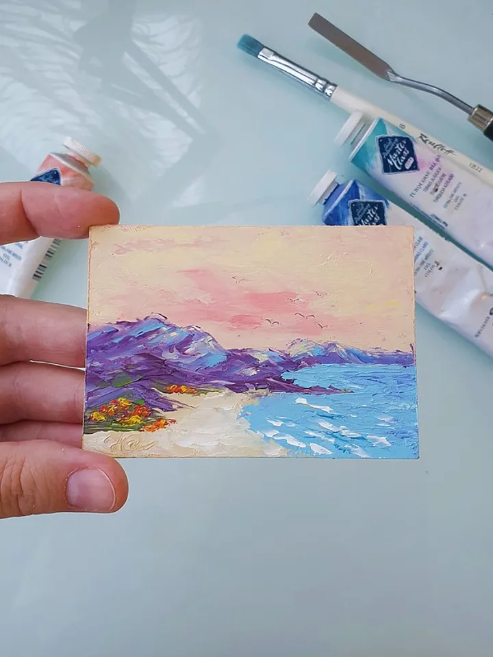 Beach Painting ACEO Original Art Seascape Wall Art Small Impasto Oil Painting
