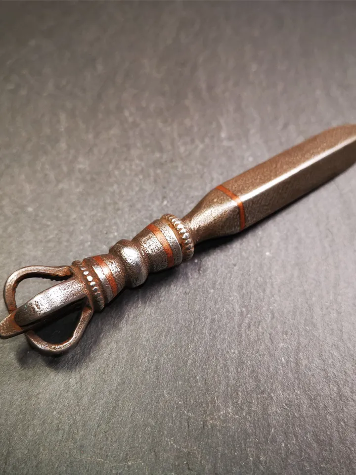 Gandhanra Handmade Tibetan Buddhist Ritual Implement - Kila -Dorje Phurba,Made of Cold Iron inlaid with Copper,5.1&quot;