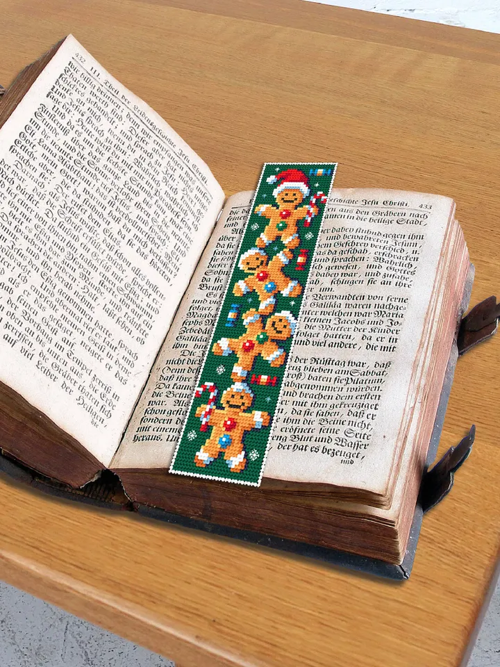 Christmas bookmark cross stitch pattern download PDF Gingerbread man cross stitch chart, Winter holiday embroidery PDF, Book lover gift #B84