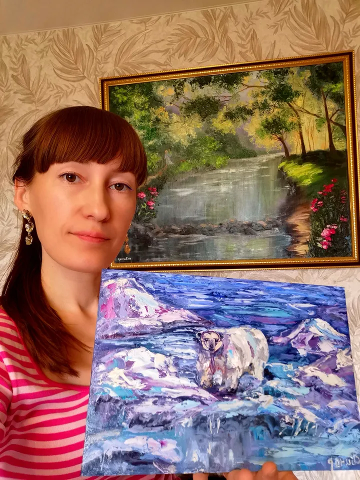 Polar Bear North Impasto Original Art Oil Painting Artist Svinar Oksana