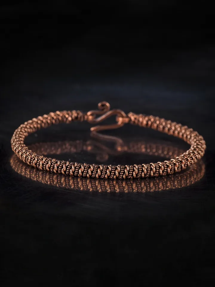 Narrow wire wrapped copper bracelet Unique metal bangle Handmade jewelry