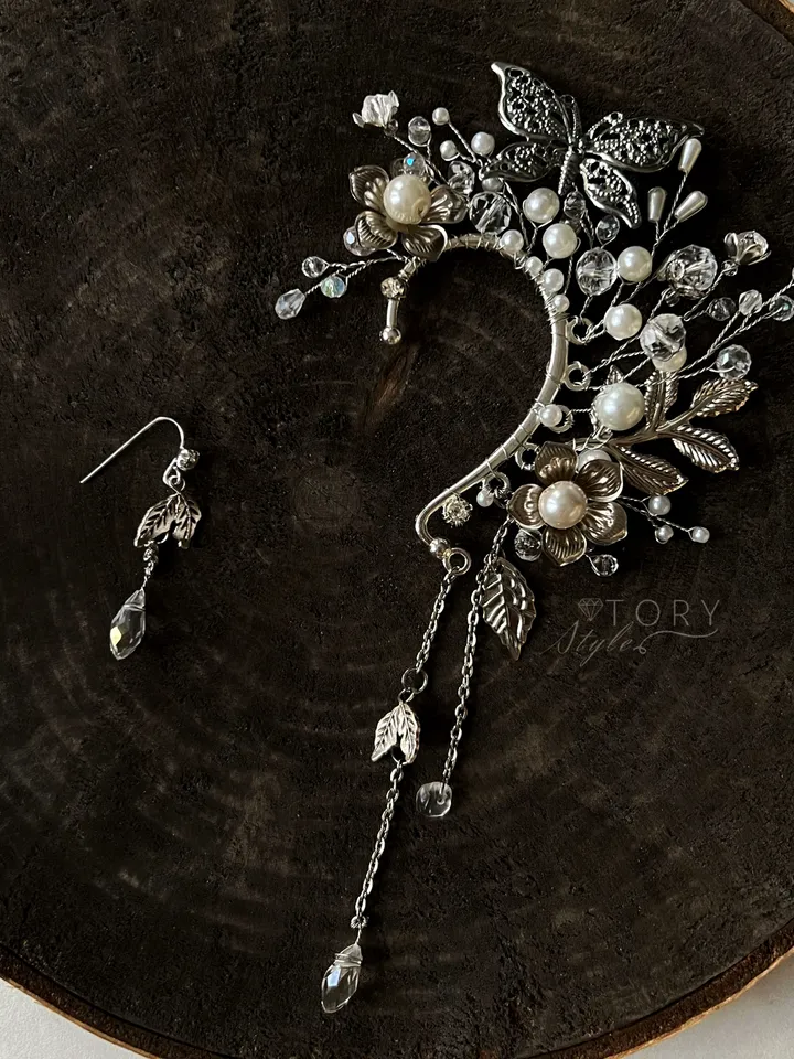 Ear cuff, Silver ear cuff,Butterfly earrings,Wedding ear cuff, Elven ear cuff, Bride earrings, Bride ear cuff, elf ear cuff, ear cuff no piercing